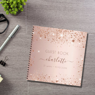 Guest book birthday rose gold monogram glitter