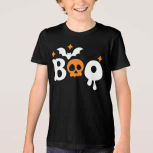 Halloween Boo Skull Bats Modern Typography Tri-Blend Shirt