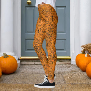 Halloween Orange and Black Spider Web Leggings