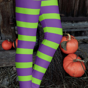 Halloween Witch's Purple Green Striped Stockings Leggings