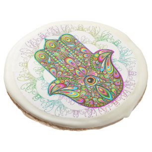 Hamsa Fatma Hand Psychedelic Art Sugar Cookie