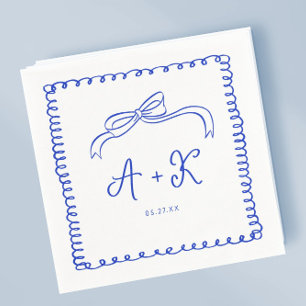 Hand Drawn French Blue Wedding Monogram Napkins