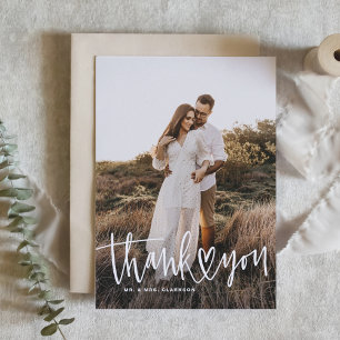 Hand Lettering with Heart White Wedding Thank You Card