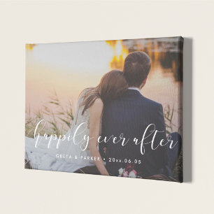 Happily ever after elegant overlay wedding photo faux canvas print