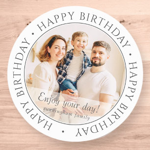 Happy Birthday   Classic Simple Custom Photo Classic Round Sticker