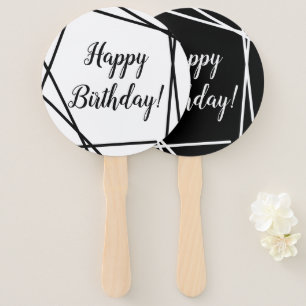 Happy Birthday Funky Geometric Black and White Hand Fan