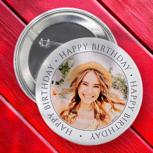 Happy Birthday Modern Simple Custom Photo Button