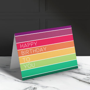 Happy Birthday   Rainbow Modern Stripe LGBT Fun Card