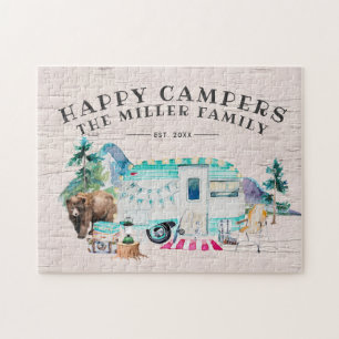 Happy Campers   Family Name Camping Jigsaw Puzzle