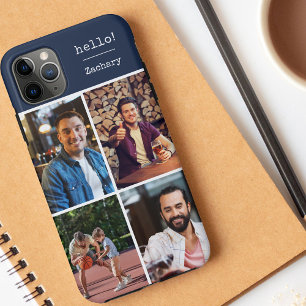 Hello! 4 Photo Collage Dark Blue Personalized iPhone 11 Pro Max Case