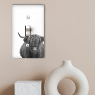 Highland Cow Black White Rustic Farmhouse Modern Light Switch Cover