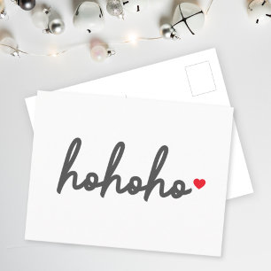 Ho Ho Ho   Christmas Heart Modern Minimalist Postcard