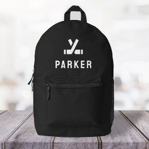 Hockey Sticks Motif Modern Black Name Printed Backpack