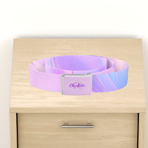 Holographic pink purple monogram initails name belt