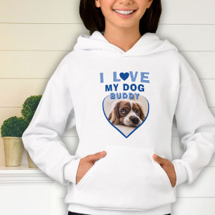 I love my Dog Blue Heart Photo Pet Name  Hoodie