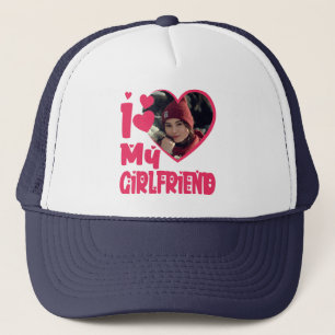 I Love My Girlfriend Personalized Photo Trucker Hat