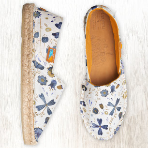 Indigo Blue Watercolor Flower Espadrilles