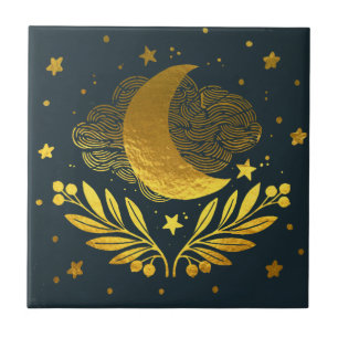 Indigo golden moon ceramic tile