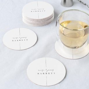 Inline   Modern Minimal Personalized Wedding Round Paper Coaster