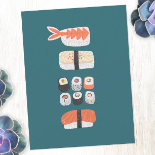 Japanese Sushi Nigiri Maki Roll Postcard