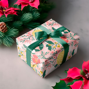 Joy Botanical Floral Festive Garden Pattern Pink Wrapping Paper