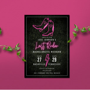 Last Rodeo Pink Neon Cowboy Boots Bachelorette  In Invitation