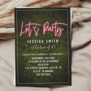 Let's Party Neon Boxwood Birthday Invitation