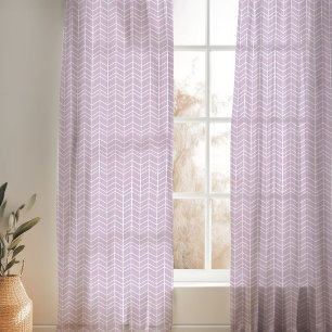 Lilac Purple and White Modern Herringbone Sheer Curtains