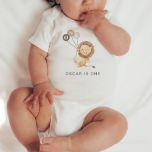 Lion with 3 Brown Balloons 1st Birthday Baby Bodys Baby Bodysuit