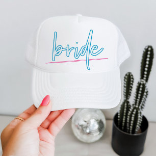 LOLA Neon Blue and Pink 90's Bride Bachelorette Trucker Hat