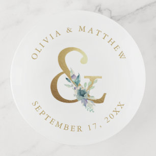 Luxe Floral Ampersand Wedding Monogram Trinket Tray