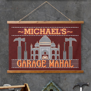 Man Cave Funny Garage Mahal Tools Red   Custom Hanging Tapestry