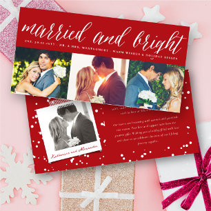 Married And Bright 3 Photo Collage Modern Wedding Holiday Card