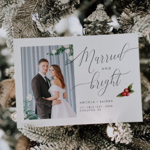 Married and Bright Mistletoe Photo Holiday Card