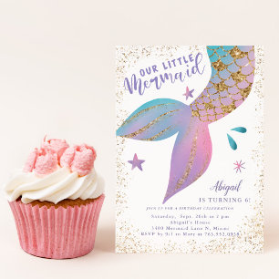 Mermaid Under the Sea Gold Glitter Birthday Party Invitation