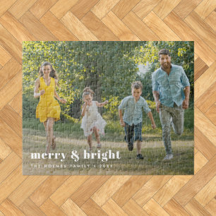 Merry and Bright   Stylish Family Photo Christmas Jigsaw Puzzle