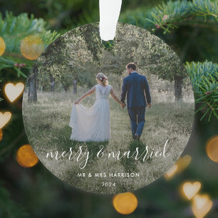 Merry and Married   Newleyweds Christmas Photo Ornament