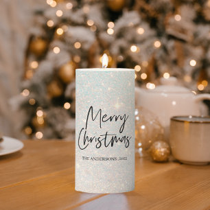 Merry Christmas    Glitter Spark  Pillar Candle