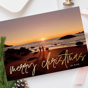 Merry Christmas Gold Wedding Announcement Photo