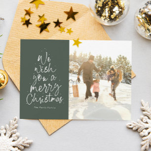 Merry Christmas green family photo Holiday Card