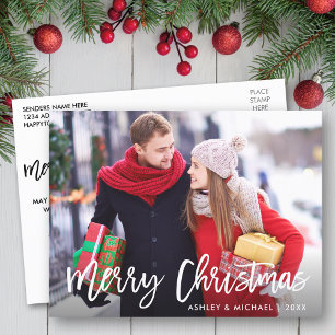 Merry Christmas Photo Modern Brush Script Postcard