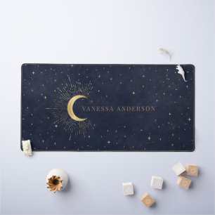 Midnight Blue Celestial Monogram Desk Mat