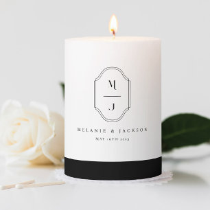 Minimal & Elegant Black & White Monogram Wedding Pillar Candle