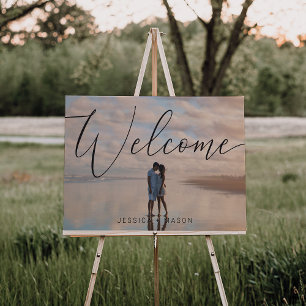 Minimal Elegant Wedding Welcome Sign with Photo