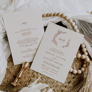 Minimal Leaf   Boho Cream All In One Wedding Invitation