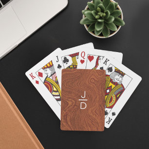 Minimal, Rustic, Modern Trendy Woodgrain Monogram Poker Cards