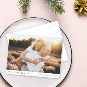 Minimal Simple Elegant Christmas Couple Photo Holiday Postcard