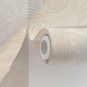 Minimalist Abstract Waves Beige & White Wallpaper