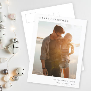 Minimalist Christmas Simple Informal Modern Photo Holiday Postcard