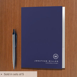 Minimalist Classic Monogram Navy Blue Pocket Folder